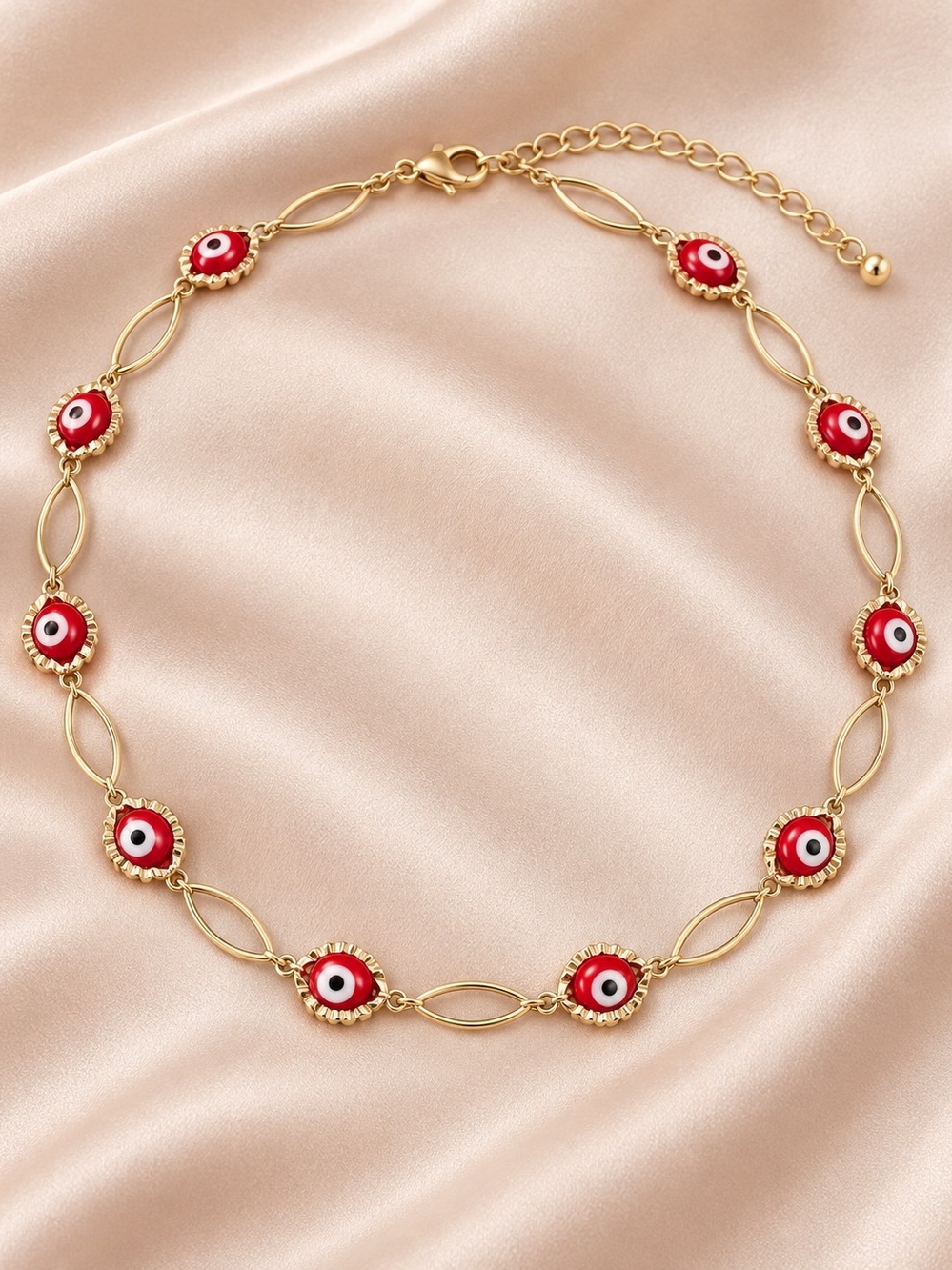 Gold Laminated 14k.  Red Evil Eye Chain Necklace - Women's Jewelry